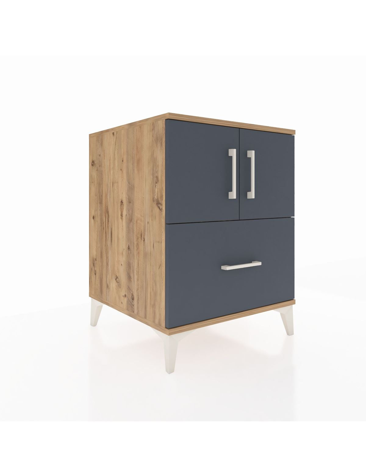 Kronos Komodin 2 Raflı Tek Çekmeceli 2 Kapaklı 60x59x80 Çam-Antrasit