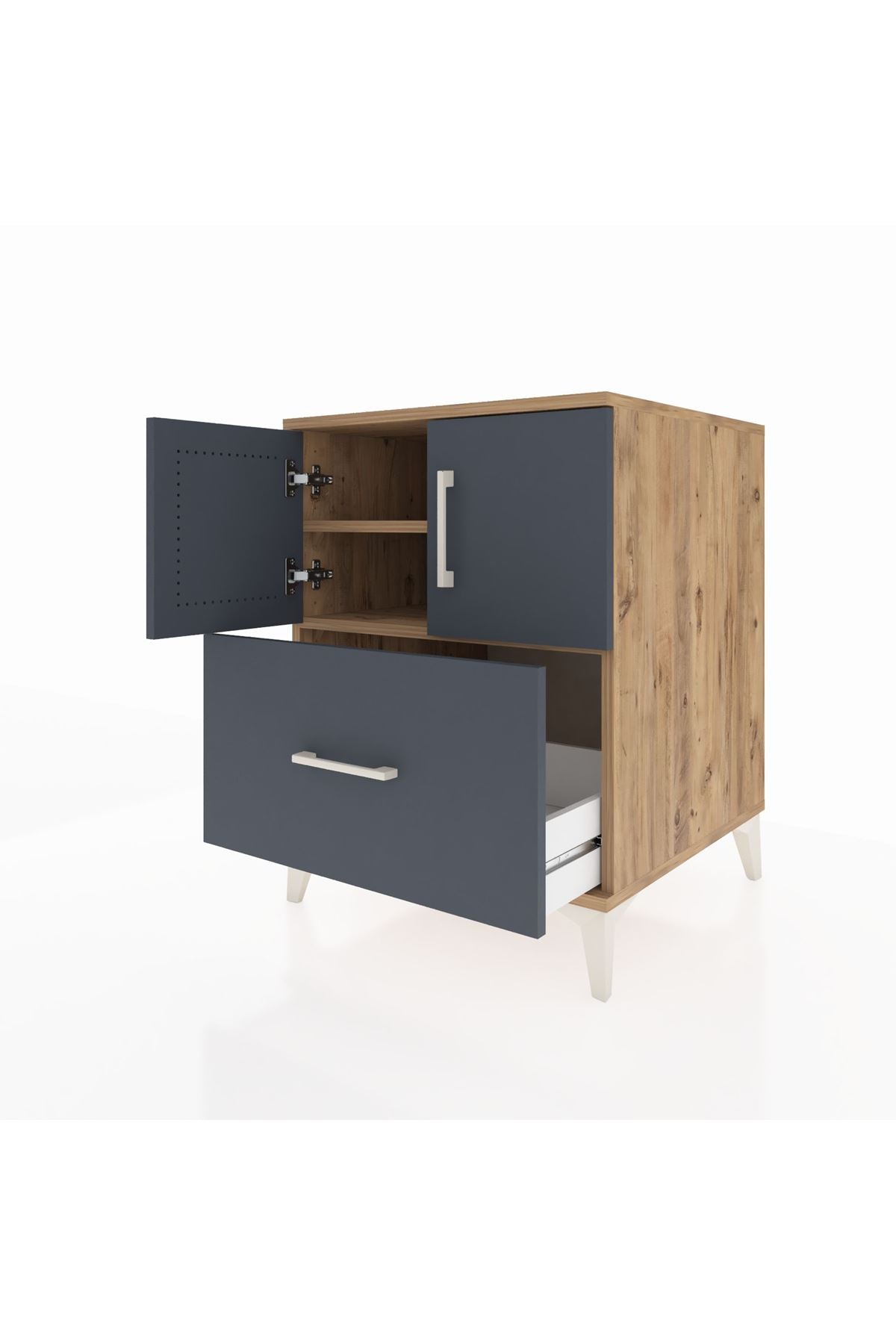 Kronos Komodin 2 Raflı Tek Çekmeceli 2 Kapaklı 60x59x80 Çam-Antrasit