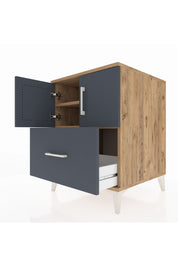 Kronos Komodin 2 Raflı Tek Çekmeceli 2 Kapaklı 60x59x80 Çam-Antrasit