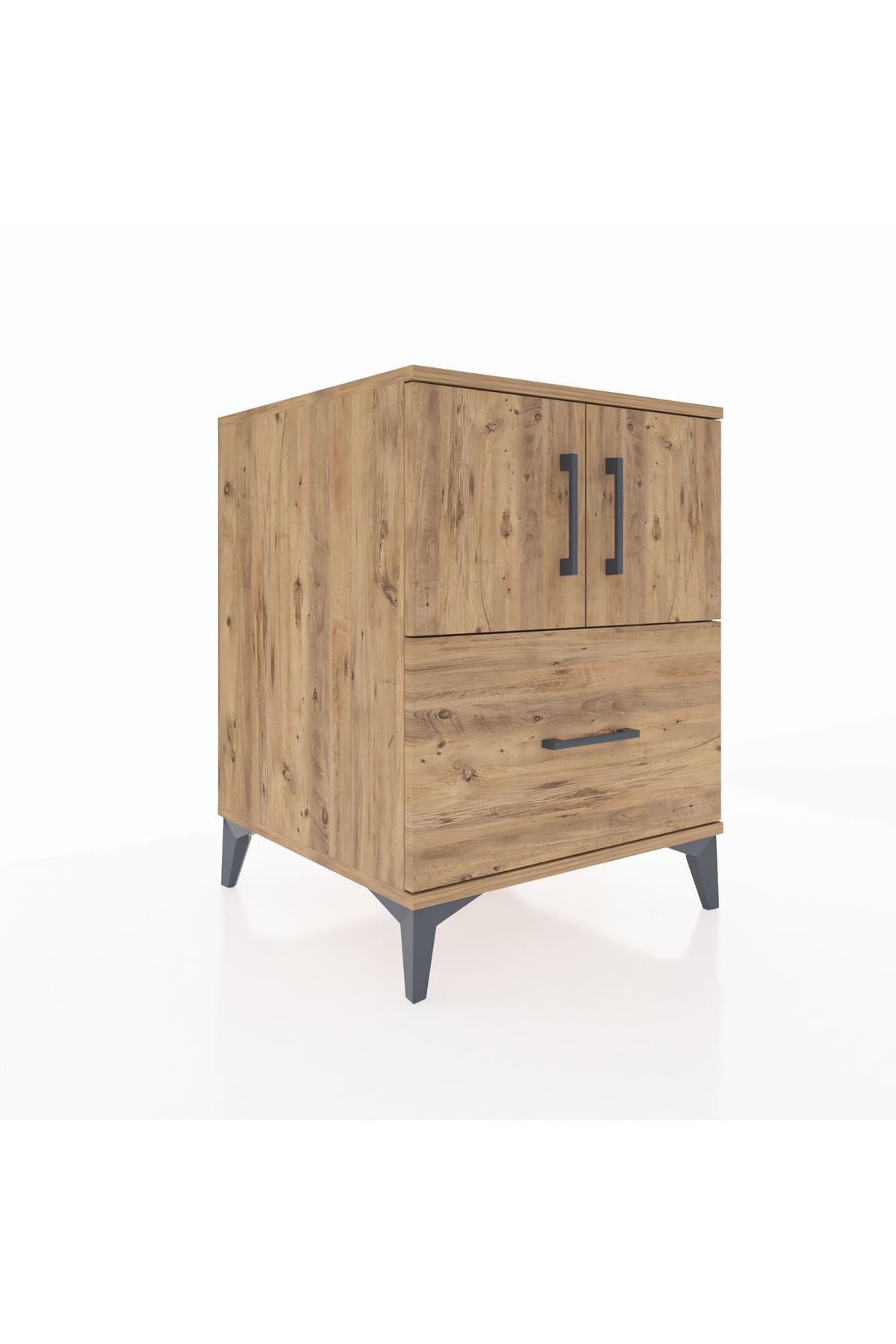 Kronos Komodin 2 Raflı Tek Çekmeceli 2 Kapaklı 60x59x80 Çam-Çam