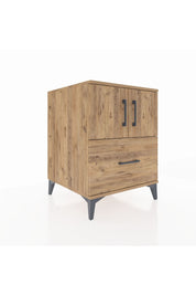 Kronos Komodin 2 Raflı Tek Çekmeceli 2 Kapaklı 60x59x80 Çam-Çam