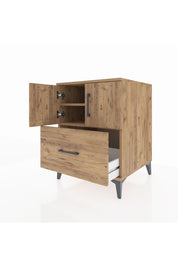 Kronos Komodin 2 Raflı Tek Çekmeceli 2 Kapaklı 60x59x80 Çam-Çam
