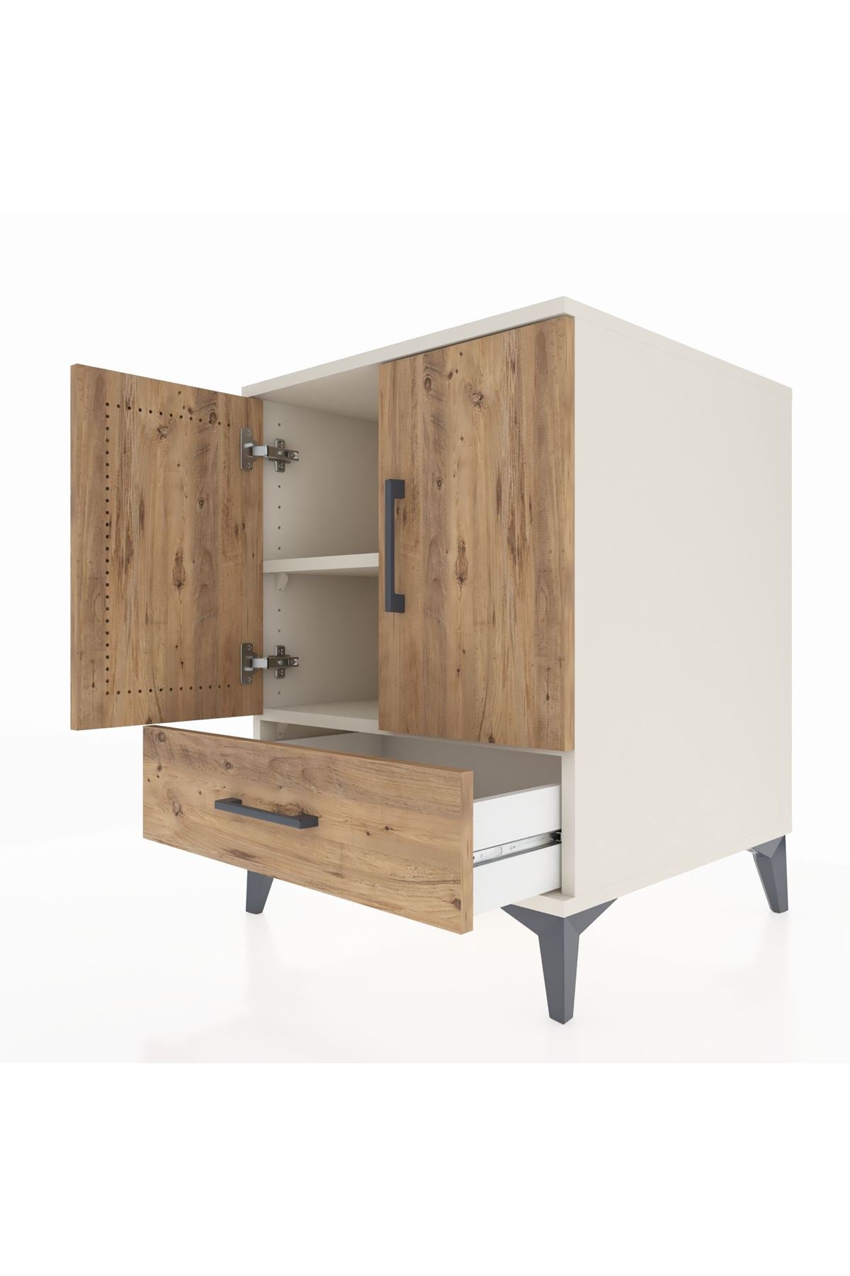 Kronos Komodin 2 Raflı Tek Çekmeceli 2 Kapaklı 60x59x80 Aytaşı-Çam