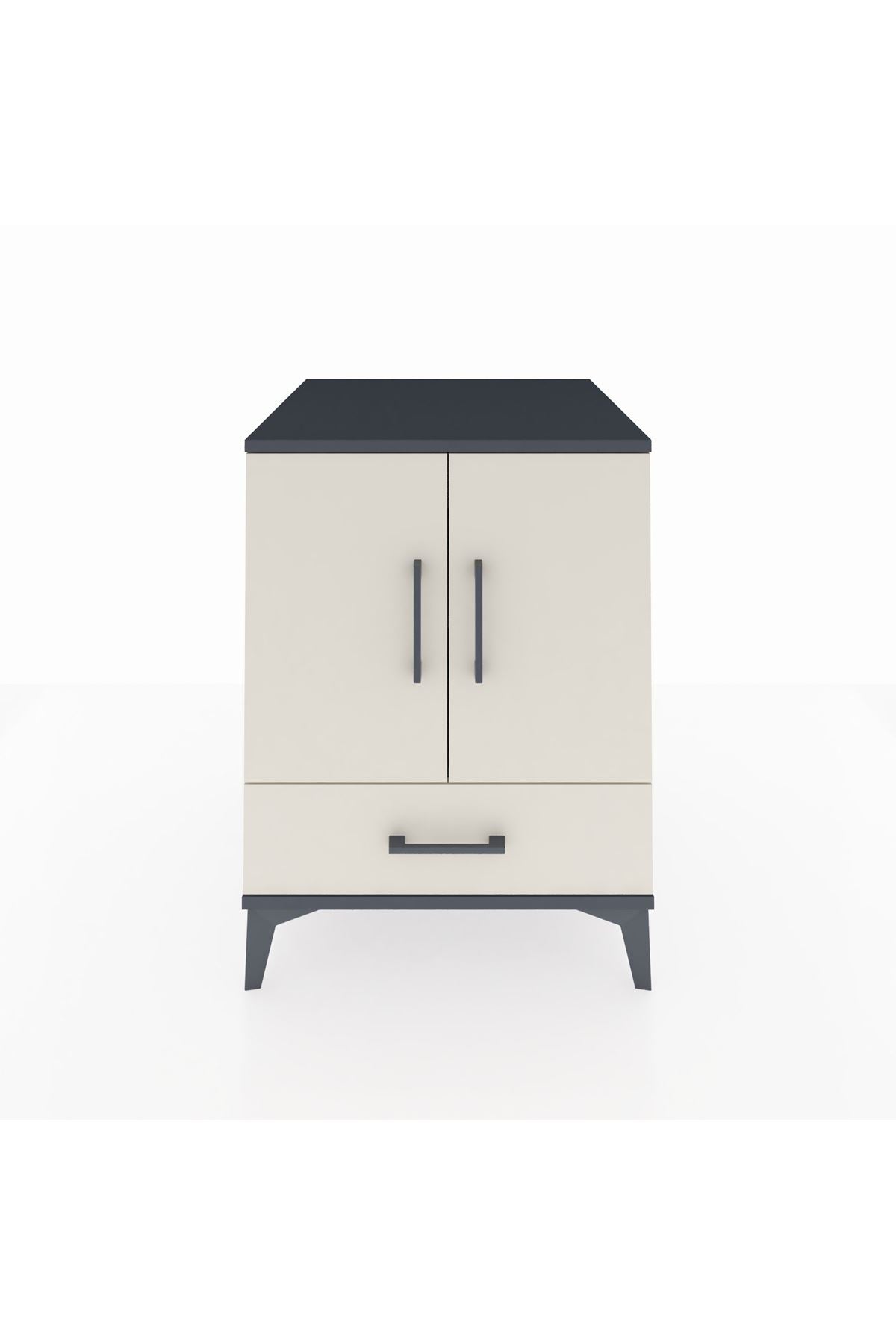 Kronos Komodin 2 Raflı Tek Çekmeceli 2 Kapaklı 60x59x80 Antrasit-Aytaşı