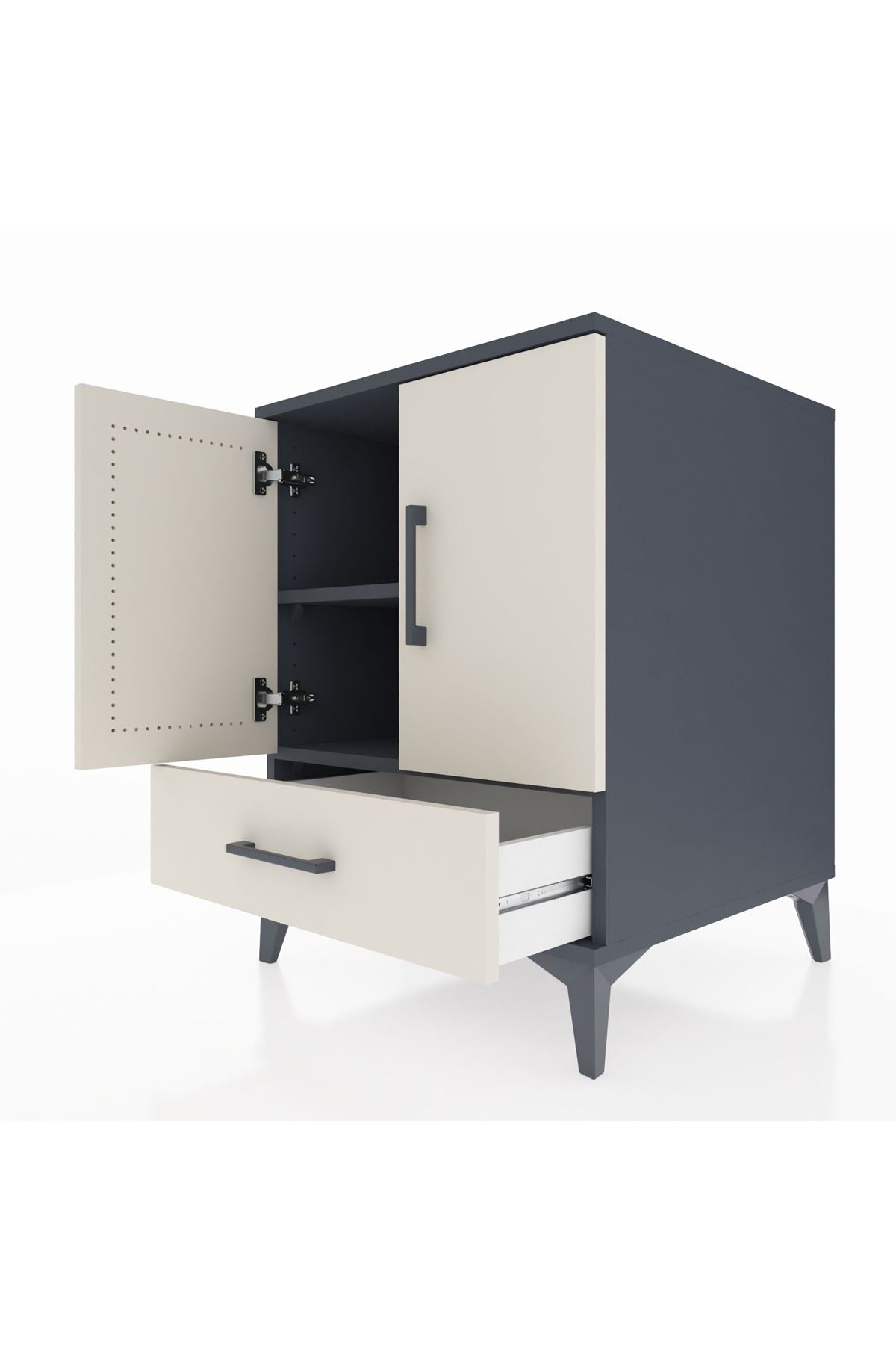 Kronos Komodin 2 Raflı Tek Çekmeceli 2 Kapaklı 60x59x80 Antrasit-Aytaşı