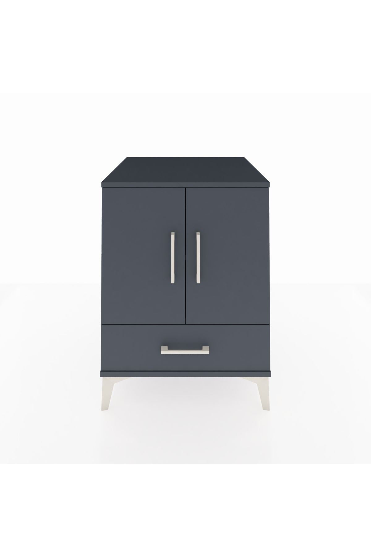 Kronos Komodin 2 Raflı Tek Çekmeceli 2 Kapaklı 60x59x80 Antrasit-Antrasit