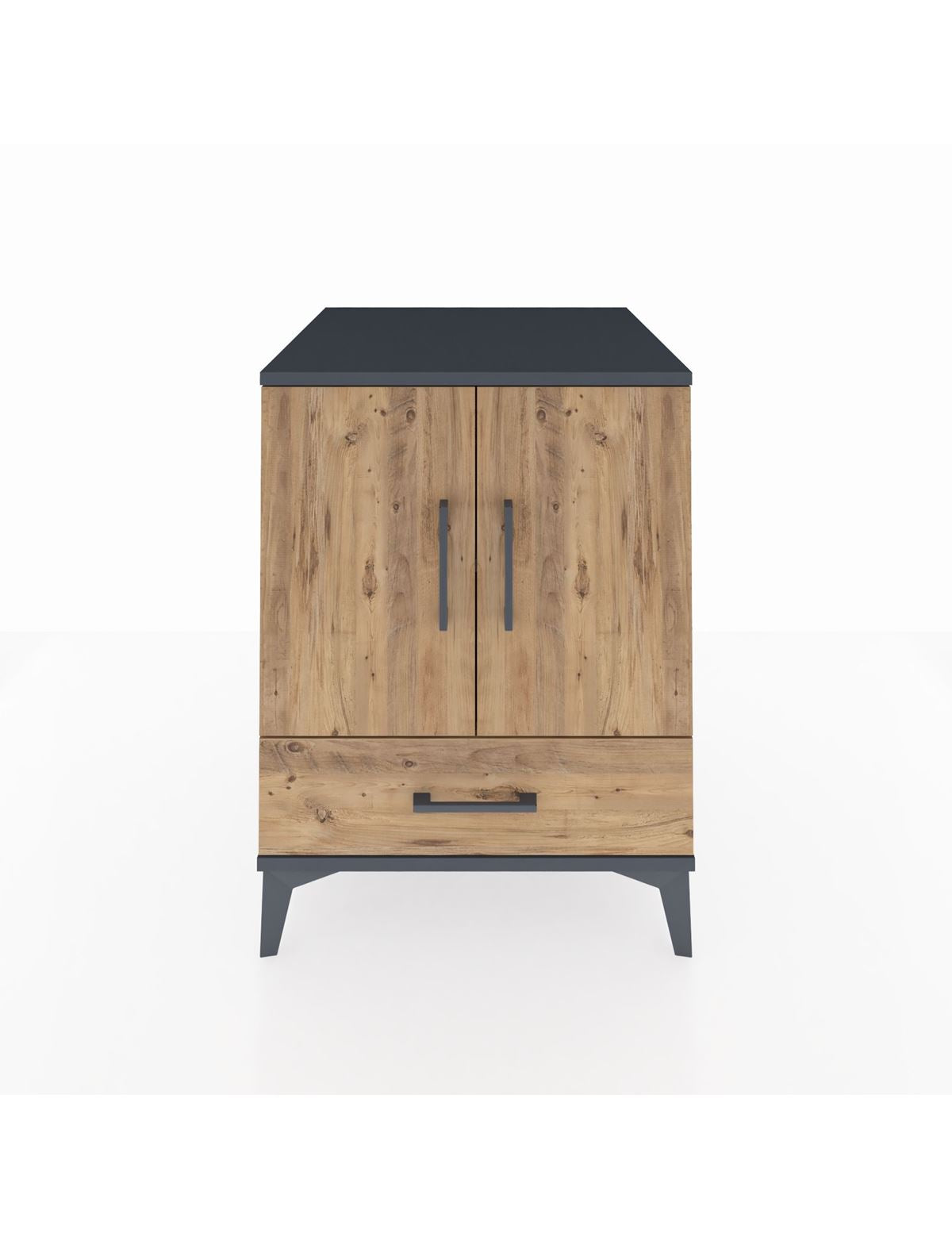 Kronos Komodin 2 Raflı Tek Çekmeceli 2 Kapaklı 60x59x80 Antrasit-Çam