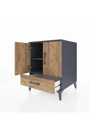 Kronos Komodin 2 Raflı Tek Çekmeceli 2 Kapaklı 60x59x80 Antrasit-Çam