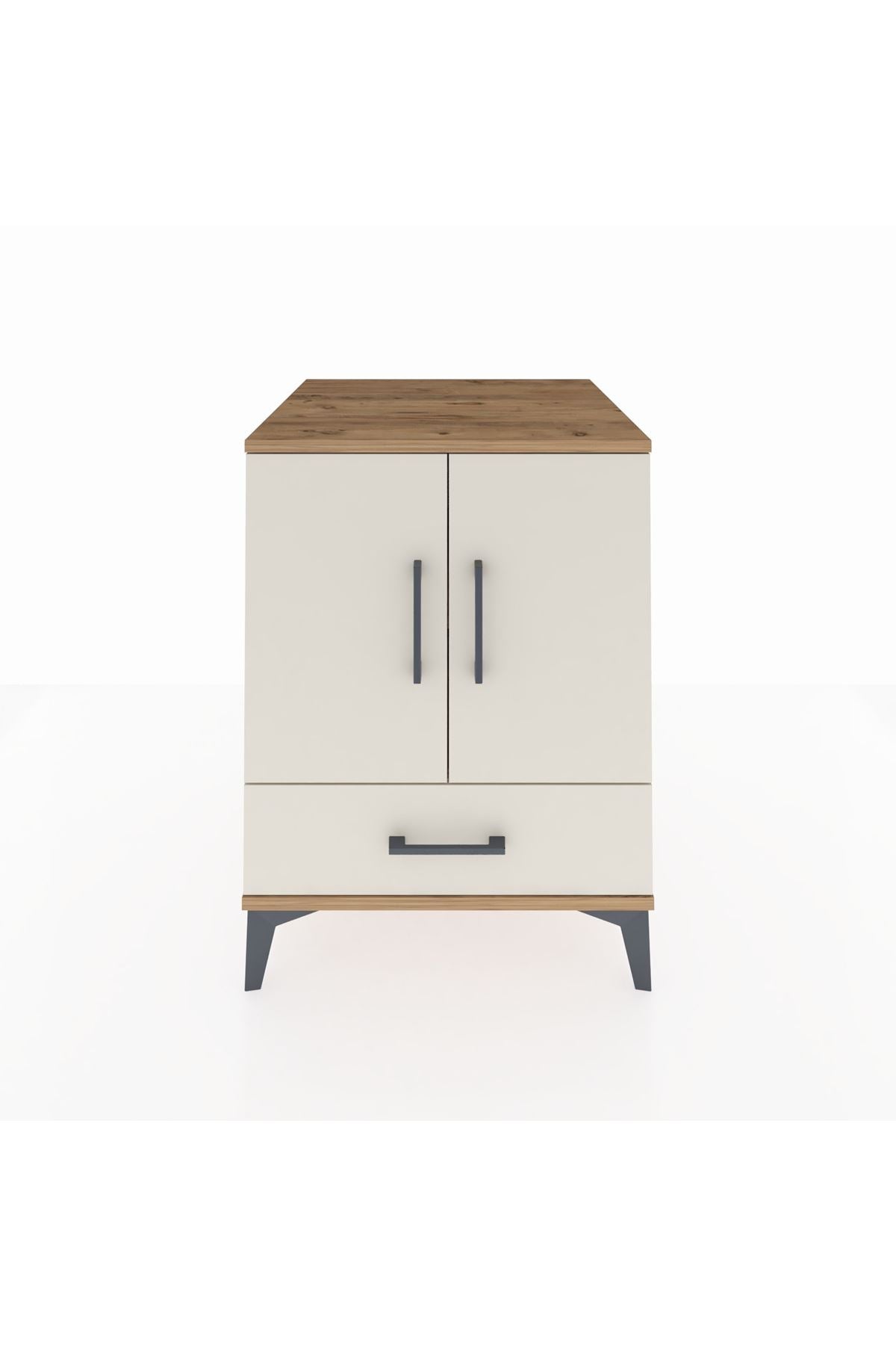 Kronos Komodin 2 Raflı Tek Çekmeceli 2 Kapaklı 60x59x80 Çam-Aytaşı