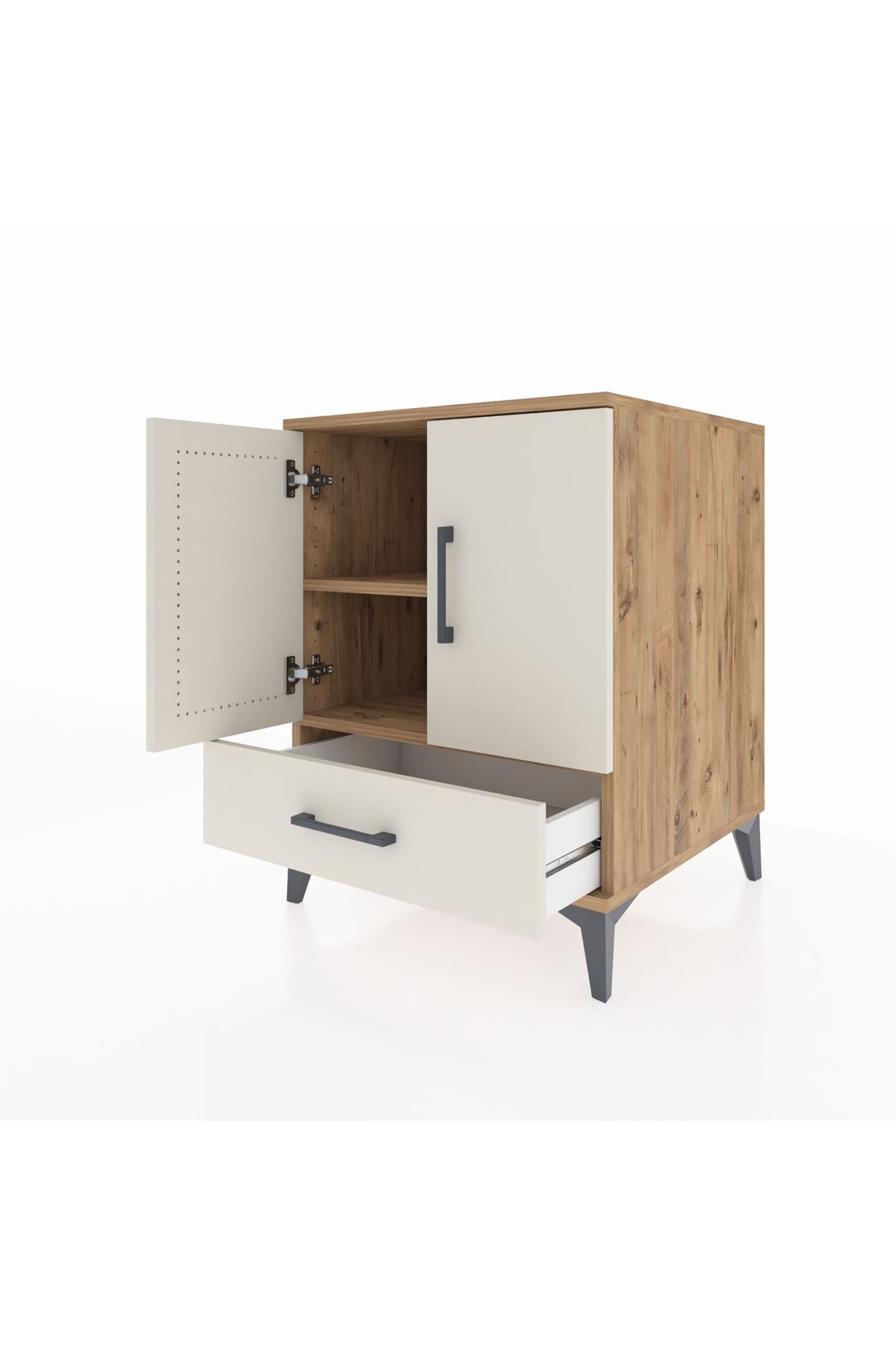 Kronos Komodin 2 Raflı Tek Çekmeceli 2 Kapaklı 60x59x80 Çam-Aytaşı