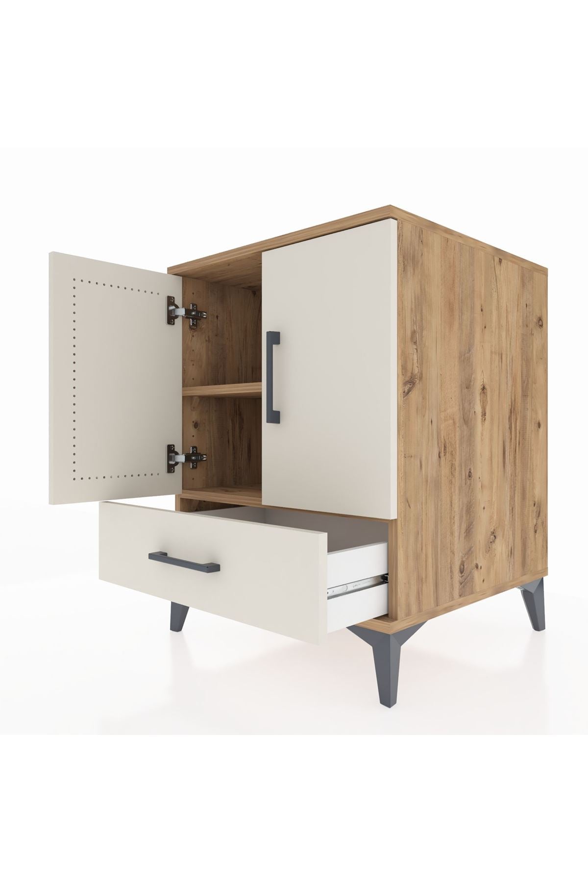 Kronos Komodin 2 Raflı Tek Çekmeceli 2 Kapaklı 60x59x80 Çam-Aytaşı