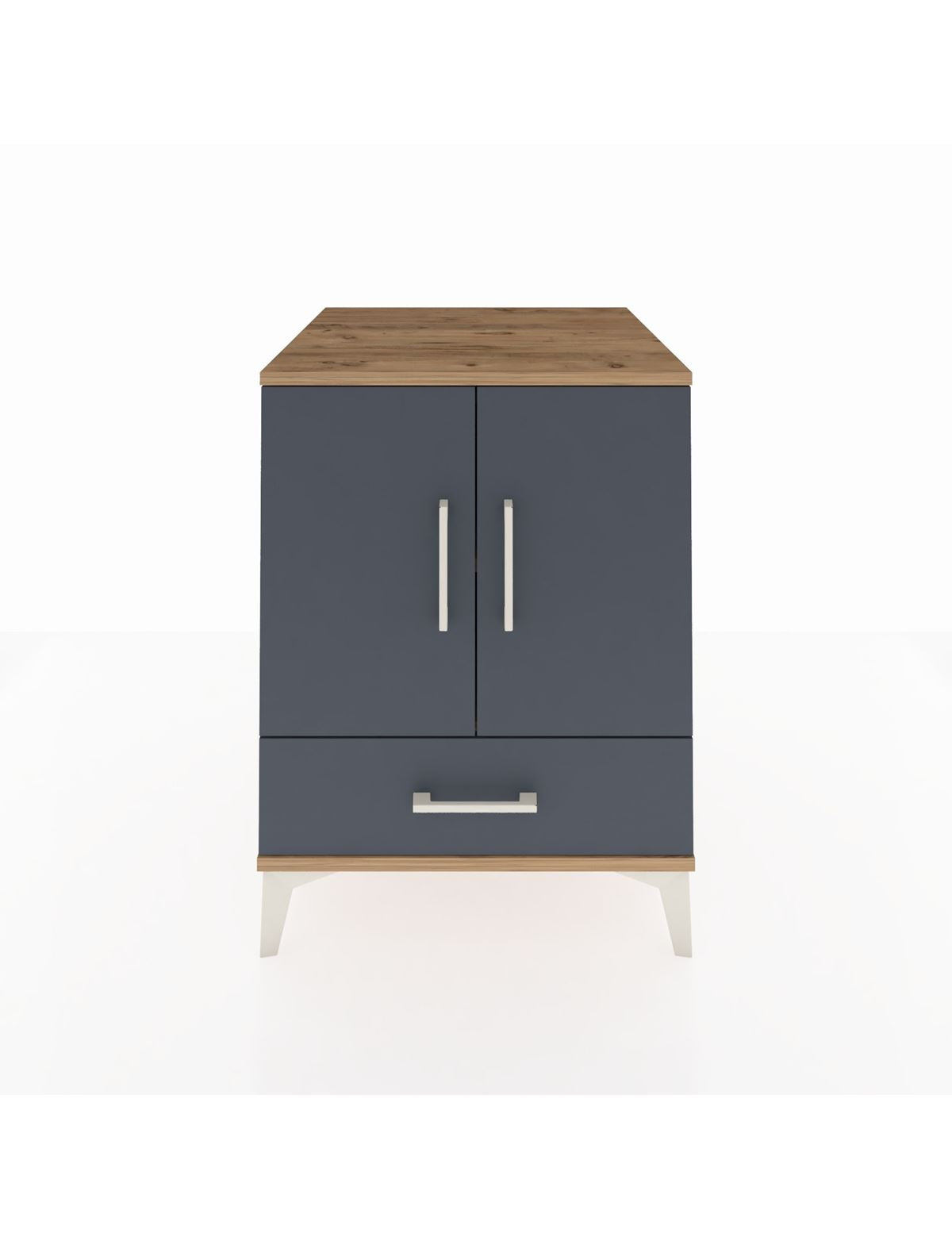 Kronos Komodin 2 Raflı Tek Çekmeceli 2 Kapaklı 60x59x80 Çam-Antrasit