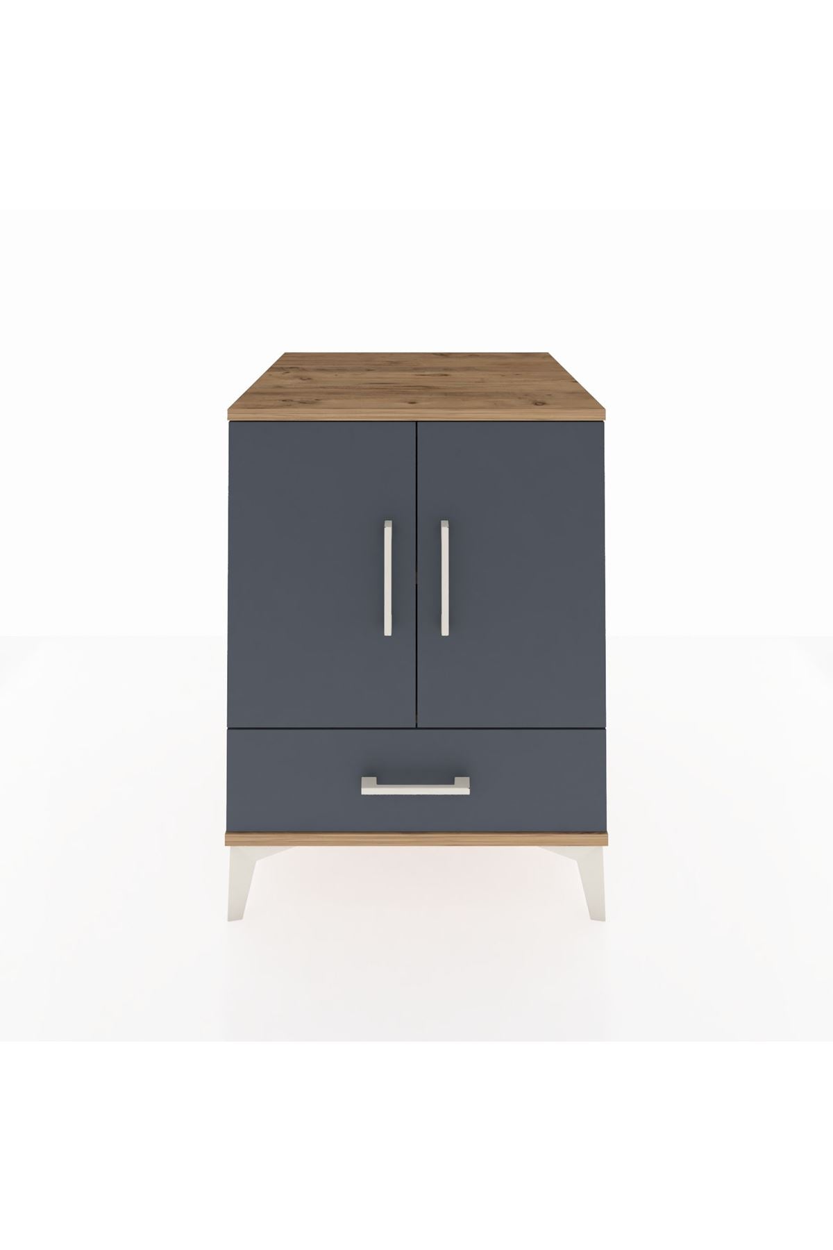 Kronos Komodin 2 Raflı Tek Çekmeceli 2 Kapaklı 60x59x80 Çam-Antrasit