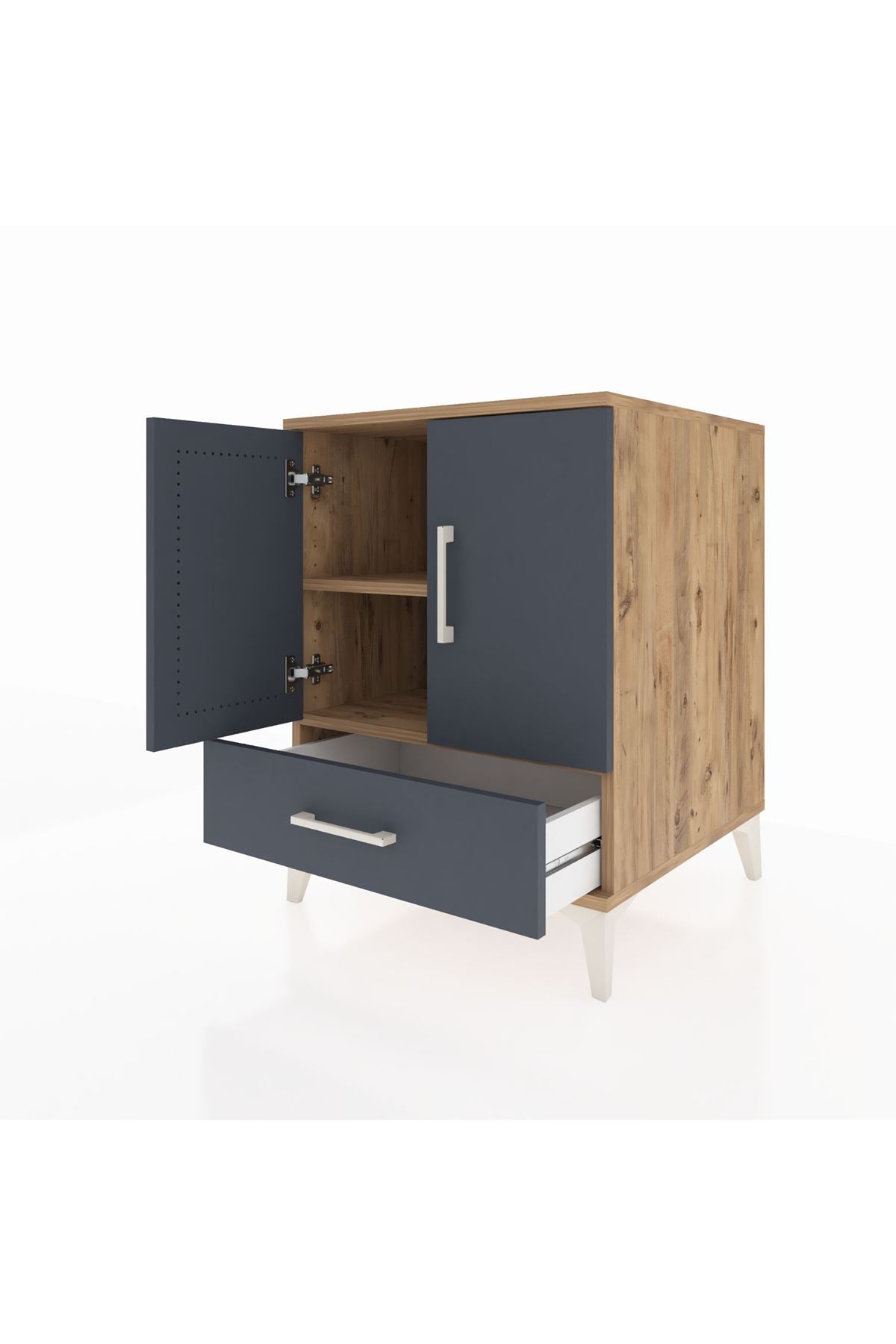 Kronos Komodin 2 Raflı Tek Çekmeceli 2 Kapaklı 60x59x80 Çam-Antrasit