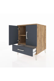 Kronos Komodin 2 Raflı Tek Çekmeceli 2 Kapaklı 60x59x80 Çam-Antrasit