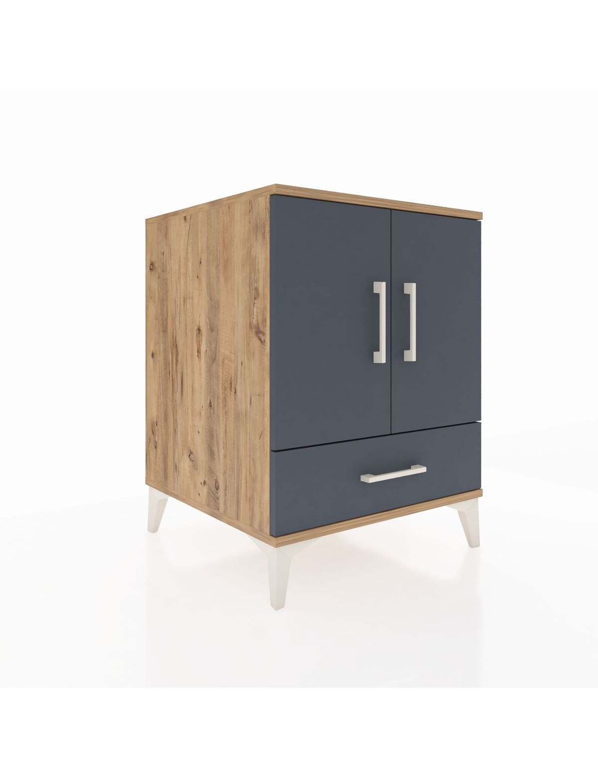 Kronos Komodin 2 Raflı Tek Çekmeceli 2 Kapaklı 60x59x80 Çam-Antrasit