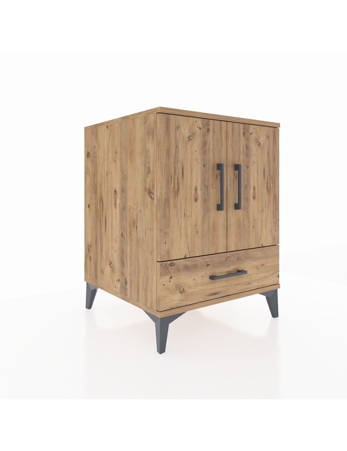 Kronos Komodin 2 Raflı Tek Çekmeceli 2 Kapaklı 60x59x80 Çam-Çam