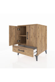 Kronos Komodin 2 Raflı Tek Çekmeceli 2 Kapaklı 60x59x80 Çam-Çam