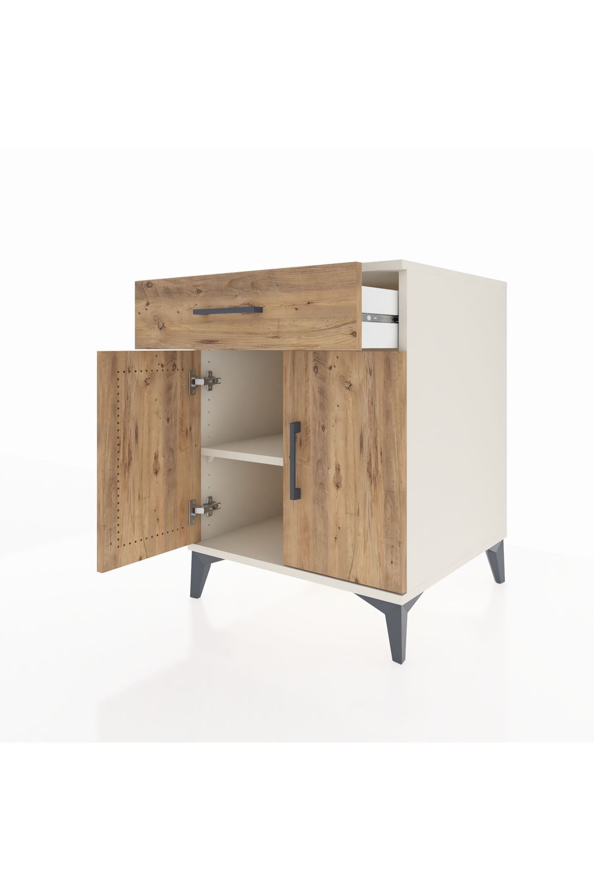 Kronos Komodin Tek Raflı Tek Çekmeceli 2 Kapaklı 60x59x80 Aytaşı-Çam