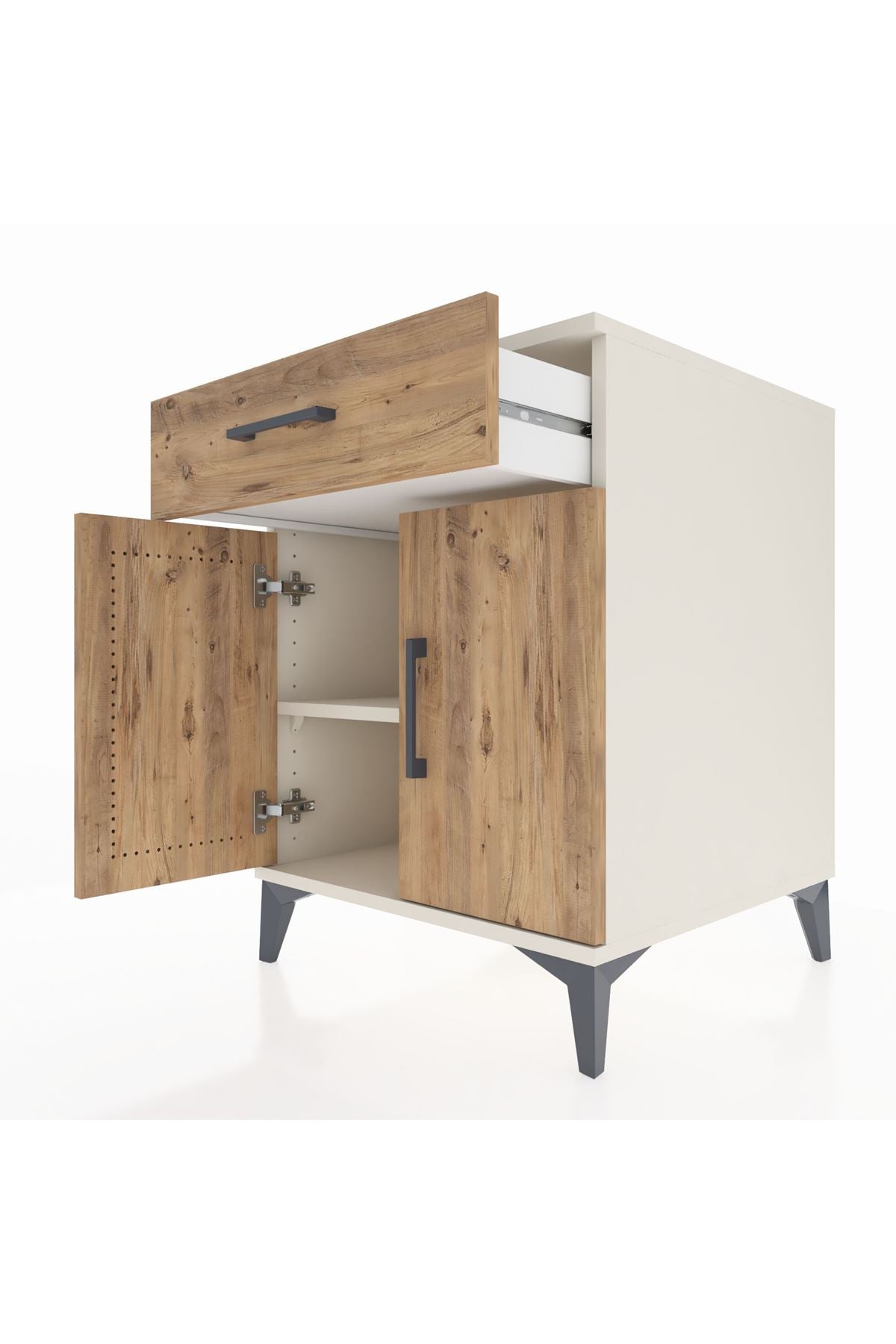 Kronos Komodin Tek Raflı Tek Çekmeceli 2 Kapaklı 60x59x80 Aytaşı-Çam