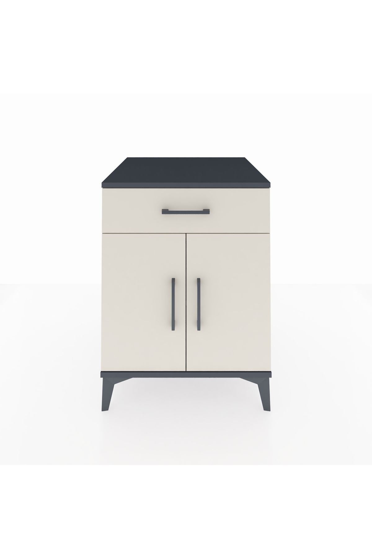 Kronos Komodin Tek Raflı Tek Çekmeceli 2 Kapaklı 60x59x80 Antrasit-Aytaşı