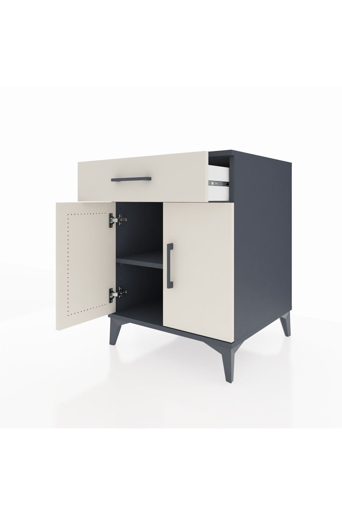 Kronos Komodin Tek Raflı Tek Çekmeceli 2 Kapaklı 60x59x80 Antrasit-Aytaşı