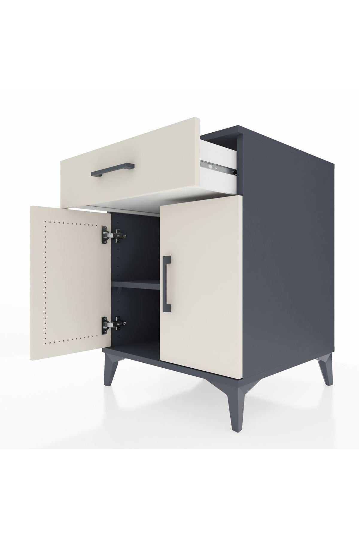 Kronos Komodin Tek Raflı Tek Çekmeceli 2 Kapaklı 60x59x80 Antrasit-Aytaşı