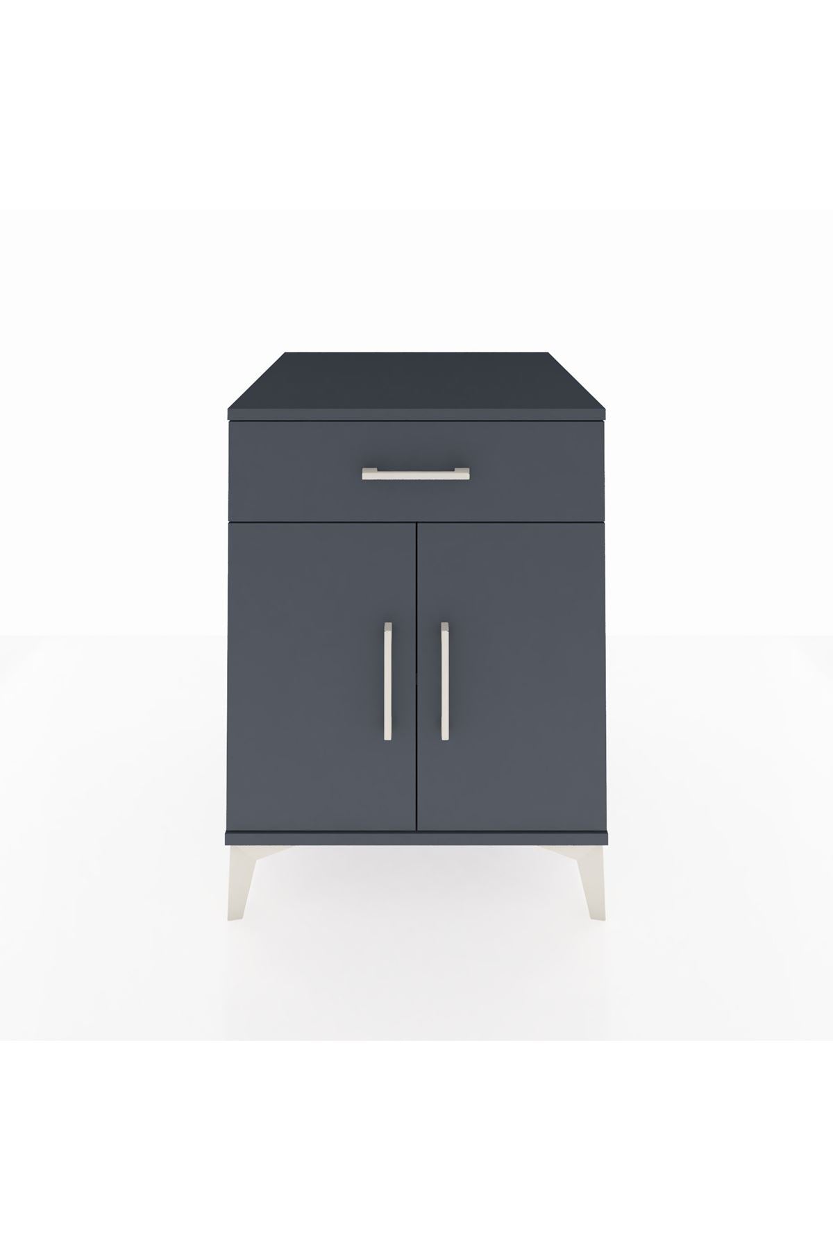 Kronos Komodin Tek Raflı Tek Çekmeceli 2 Kapaklı 60x59x80 Antrasit-Antrasit