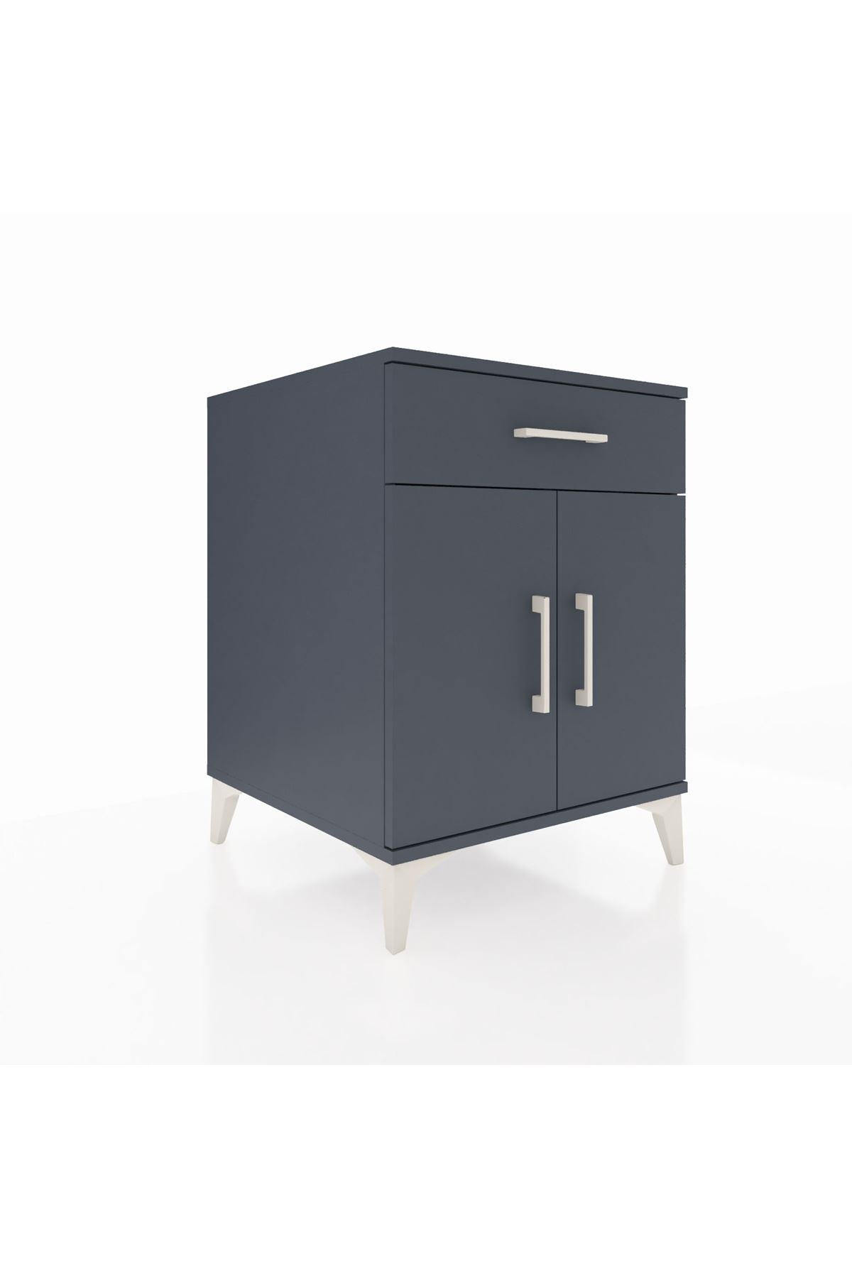 Kronos Komodin Tek Raflı Tek Çekmeceli 2 Kapaklı 60x59x80 Antrasit-Antrasit