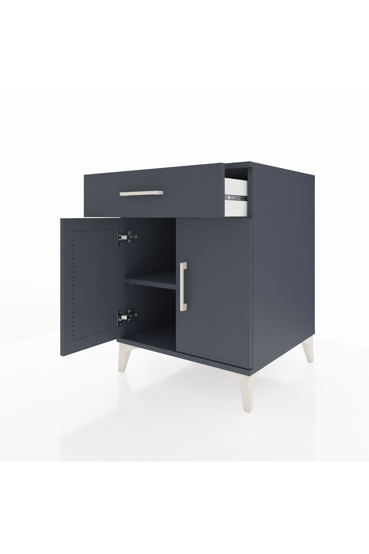 Kronos Komodin Tek Raflı Tek Çekmeceli 2 Kapaklı 60x59x80 Antrasit-Antrasit