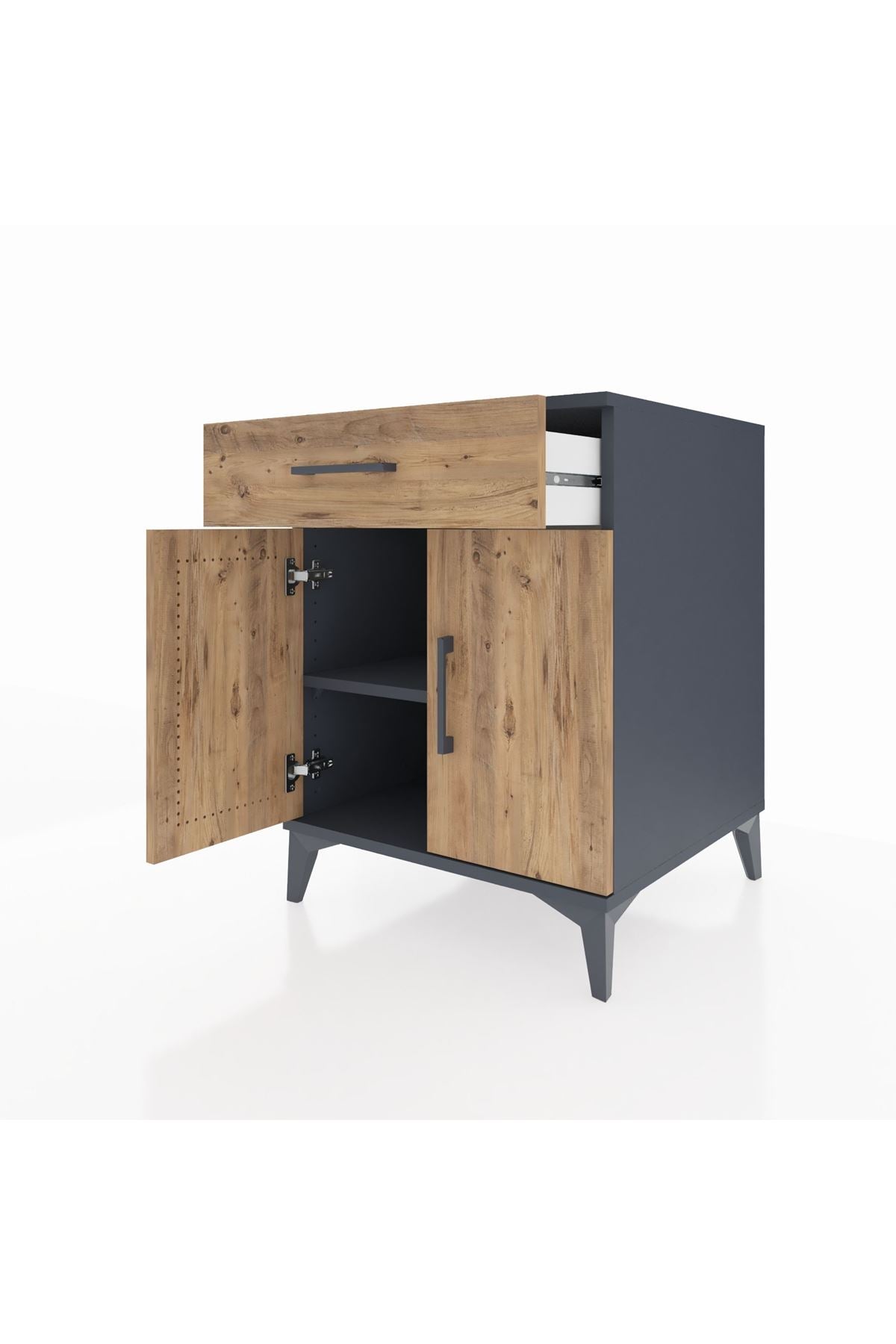 Kronos Komodin Tek Raflı Tek Çekmeceli 2 Kapaklı 60x59x80 Antrasit-Çam