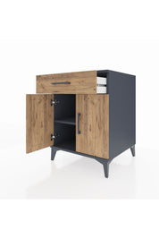 Kronos Komodin Tek Raflı Tek Çekmeceli 2 Kapaklı 60x59x80 Antrasit-Çam