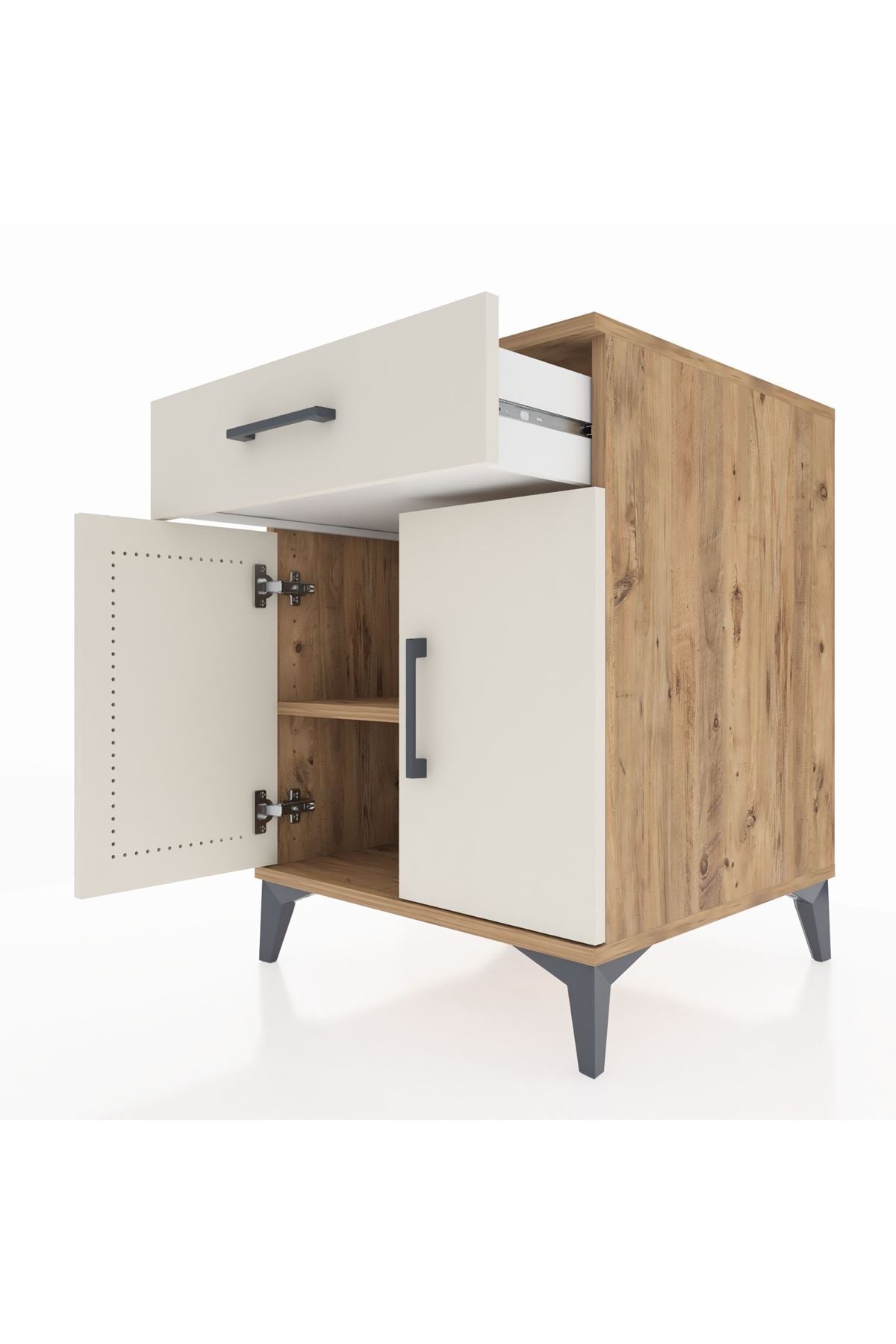 Kronos Komodin Tek Raflı Tek Çekmeceli 2 Kapaklı 60x59x80 Çam-Aytaşı