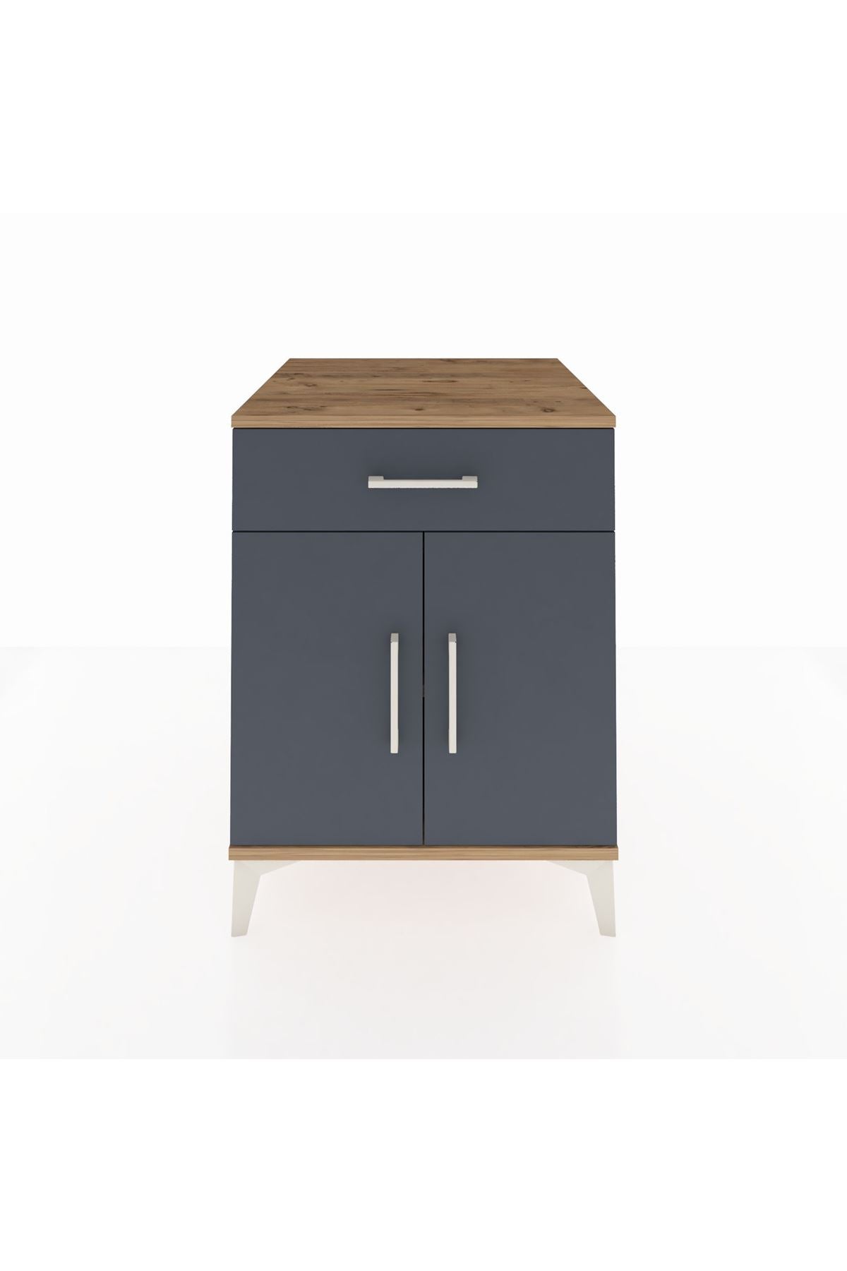 Kronos Komodin Tek Raflı Tek Çekmeceli 2 Kapaklı 60x59x80 Çam-Antrasit