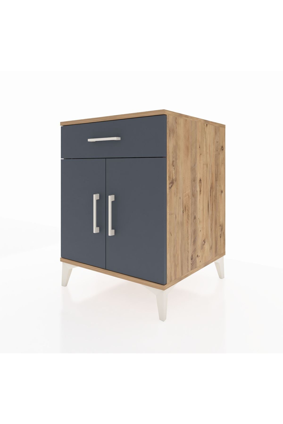 Kronos Komodin Tek Raflı Tek Çekmeceli 2 Kapaklı 60x59x80 Çam-Antrasit