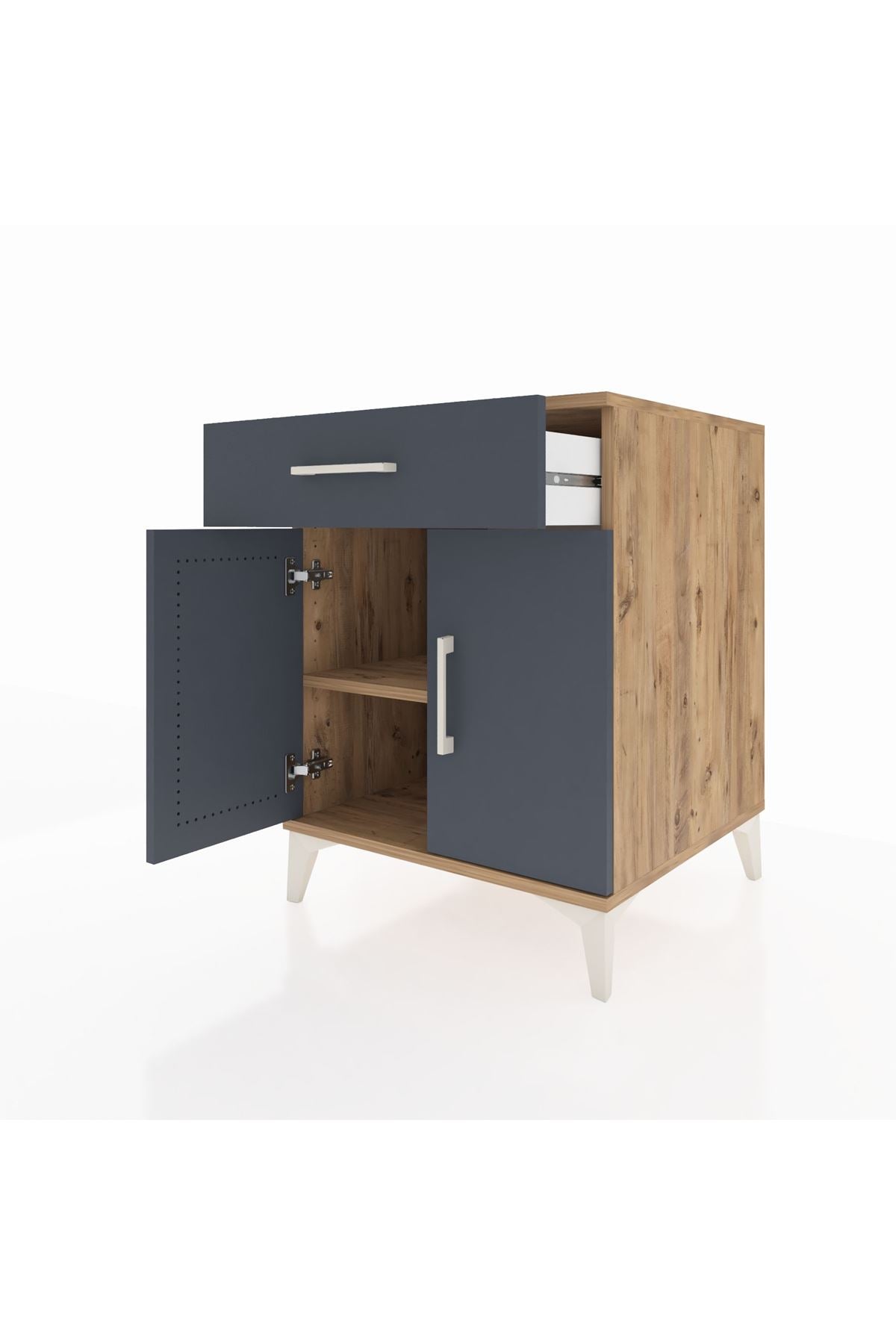 Kronos Komodin Tek Raflı Tek Çekmeceli 2 Kapaklı 60x59x80 Çam-Antrasit