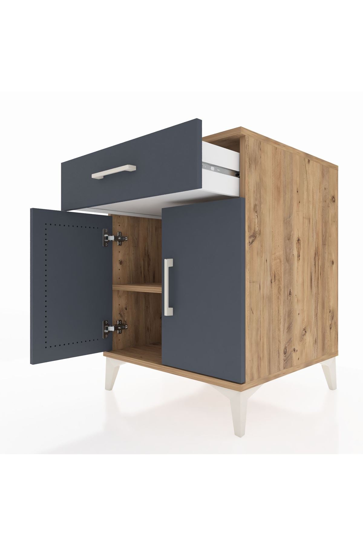 Kronos Komodin Tek Raflı Tek Çekmeceli 2 Kapaklı 60x59x80 Çam-Antrasit