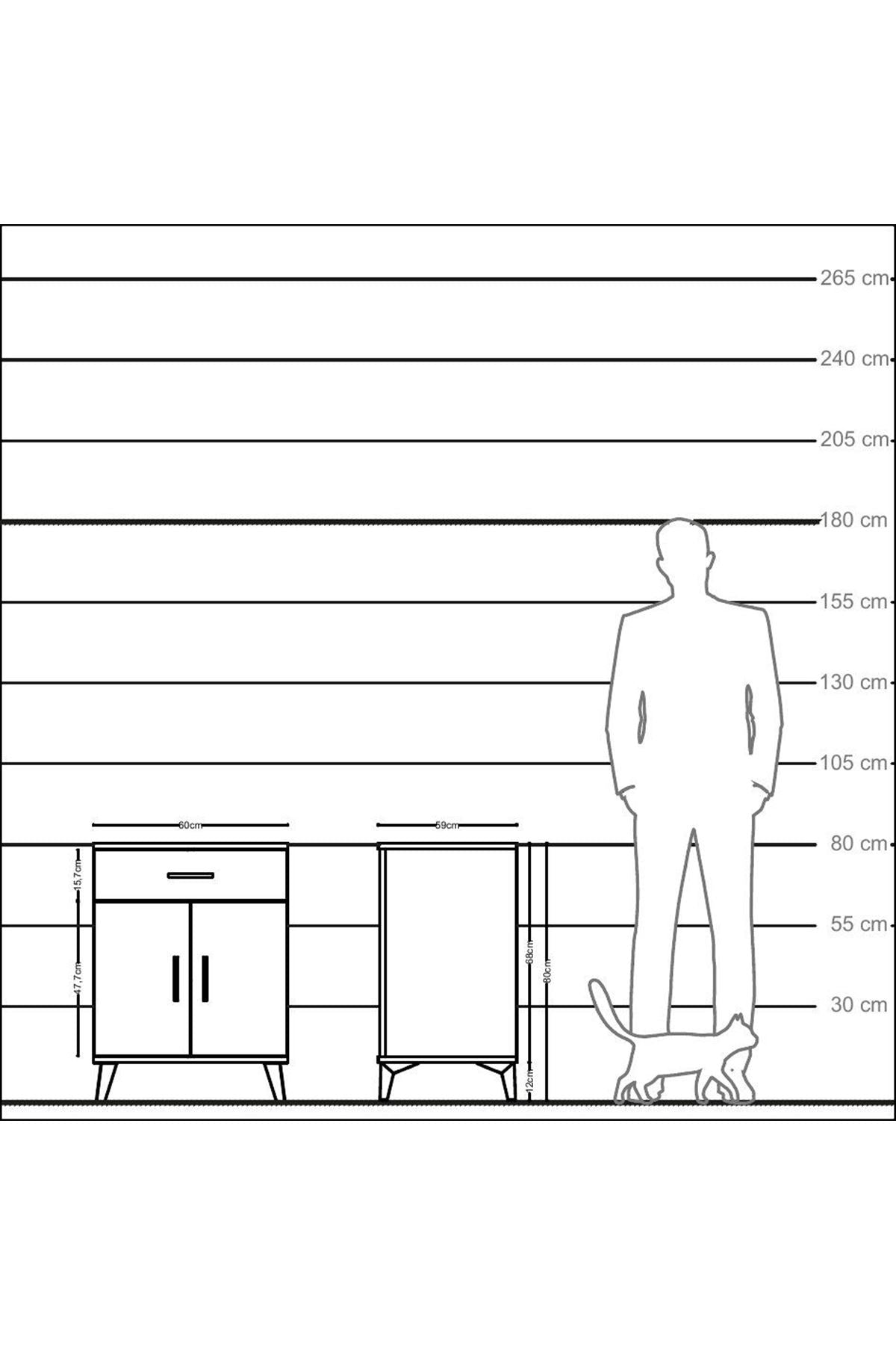 Kronos Komodin Tek Raflı Tek Çekmeceli 2 Kapaklı 60x59x80 Çam-Çam