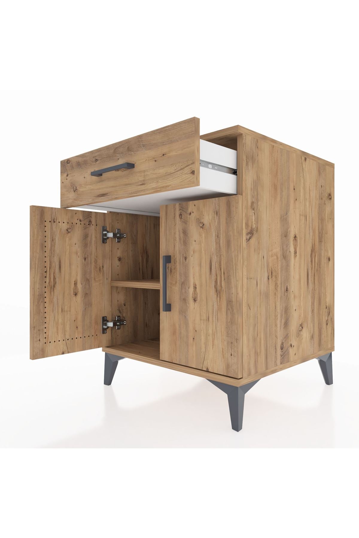 Kronos Komodin Tek Raflı Tek Çekmeceli 2 Kapaklı 60x59x80 Çam-Çam