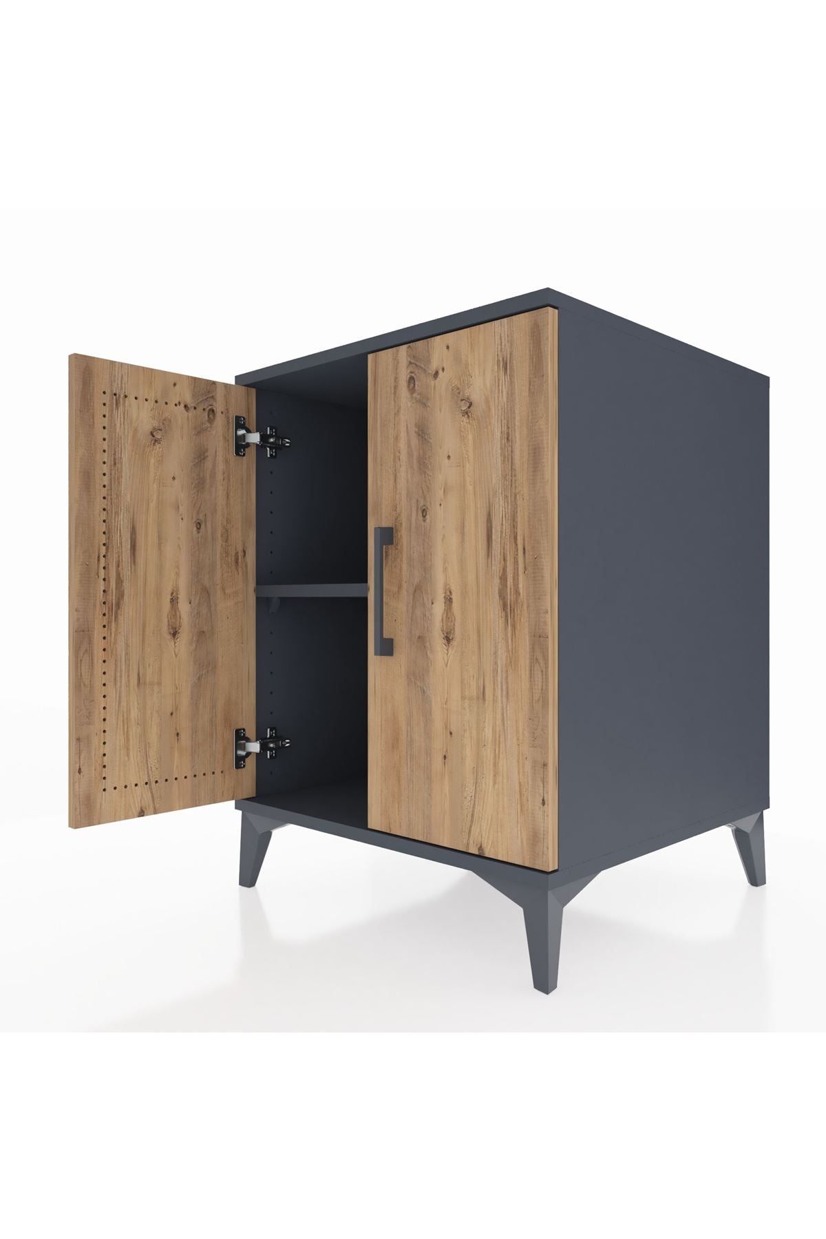 Kronos Komodin Tek Raflı 2 Kapaklı 60x59x80 Antrasit-Çam