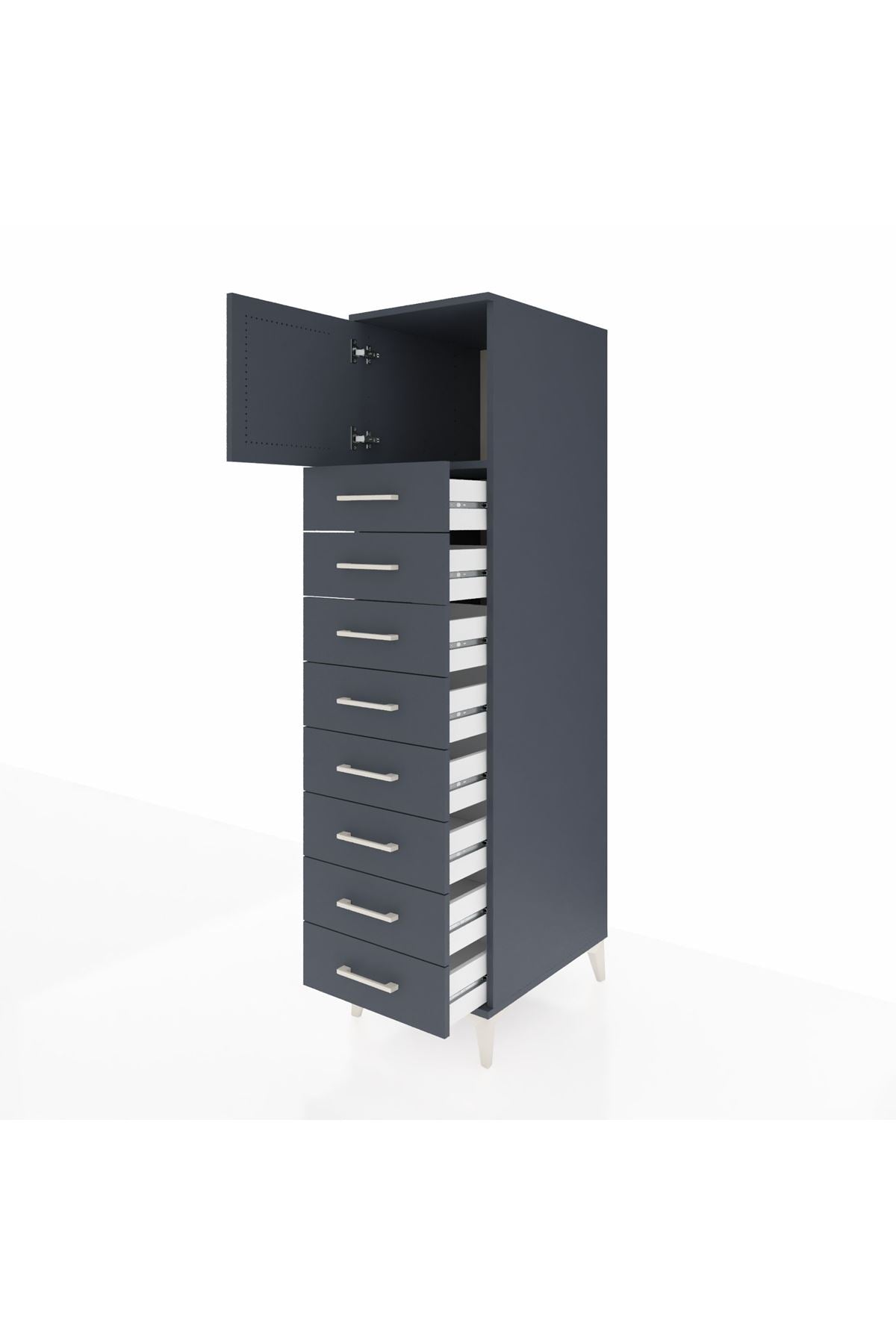 Kronos Dolap Tek Raflı 8 Çekmeceli Tek Kapaklı 44x59x182 Antrasit-Antrasit