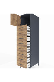 Kronos Dolap Tek Raflı 8 Çekmeceli Tek Kapaklı 44x59x182 Antrasit-Çam