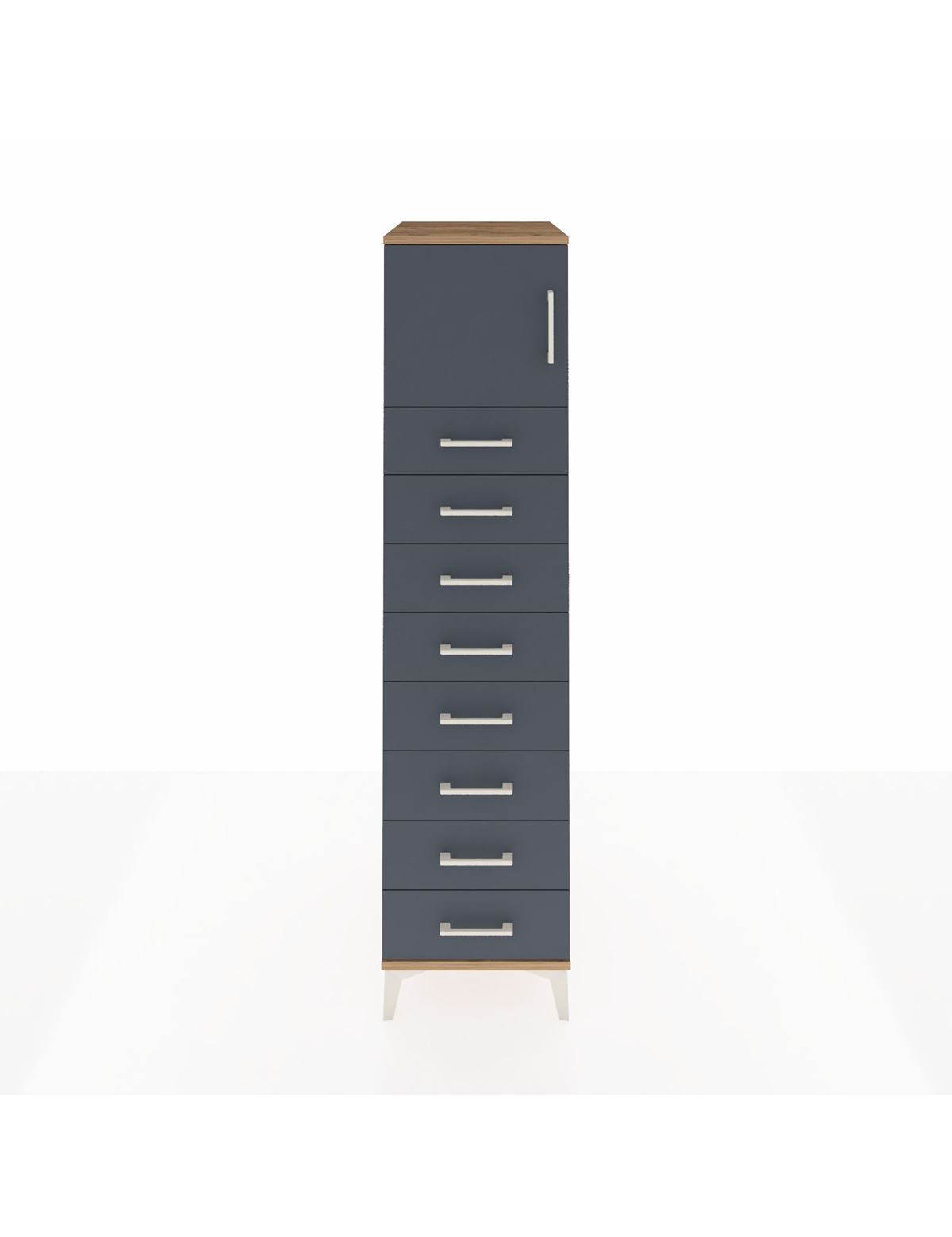 Kronos Dolap Tek Raflı 8 Çekmeceli Tek Kapaklı 44x59x182 Çam-Antrasit