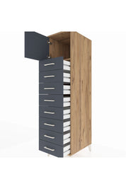 Kronos Dolap Tek Raflı 8 Çekmeceli Tek Kapaklı 44x59x182 Çam-Antrasit