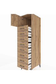 Kronos Dolap Tek Raflı 8 Çekmeceli Tek Kapaklı 44x59x182 Çam-Çam