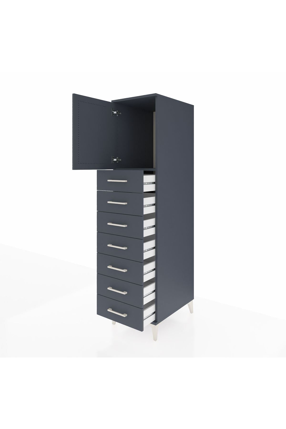 Kronos Dolap Tek Raflı 7 Çekmeceli Tek Kapaklı 44x59x182 Antrasit-Antrasit