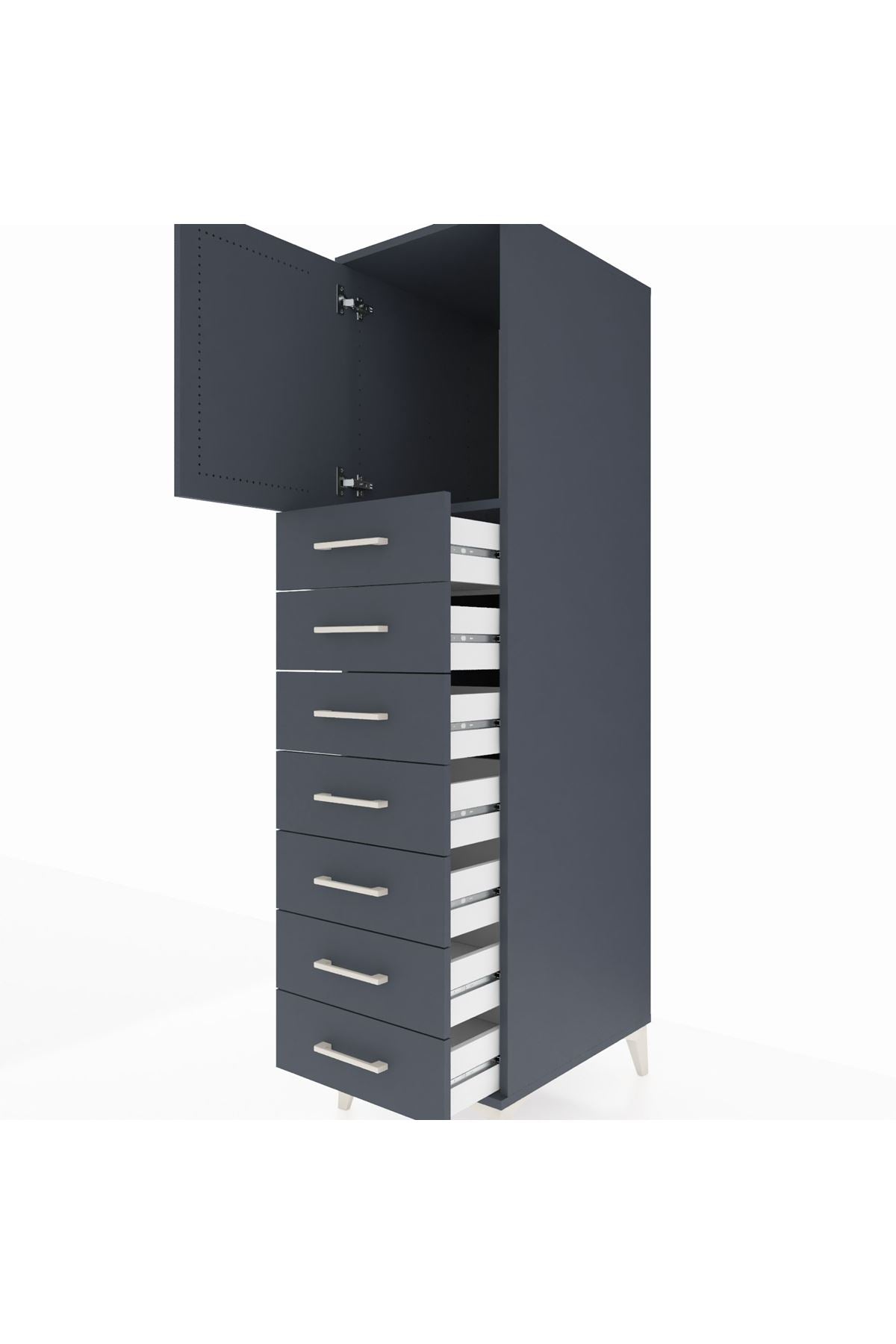 Kronos Dolap Tek Raflı 7 Çekmeceli Tek Kapaklı 44x59x182 Antrasit-Antrasit