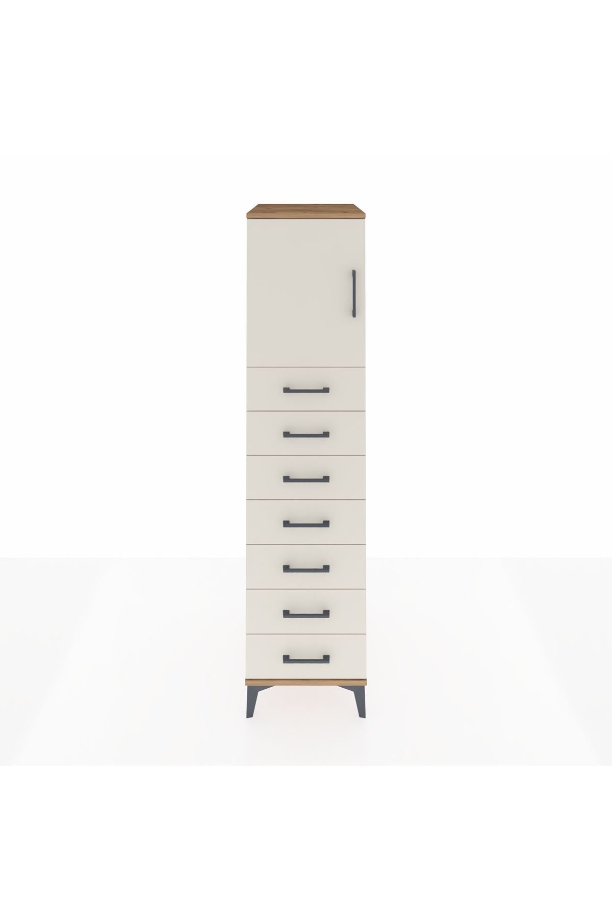 Kronos Dolap Tek Raflı 7 Çekmeceli Tek Kapaklı 44x59x182 - S88M002V7C