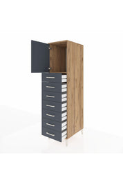 Kronos Dolap Tek Raflı 7 Çekmeceli Tek Kapaklı 44x59x182 Çam-Antrasit