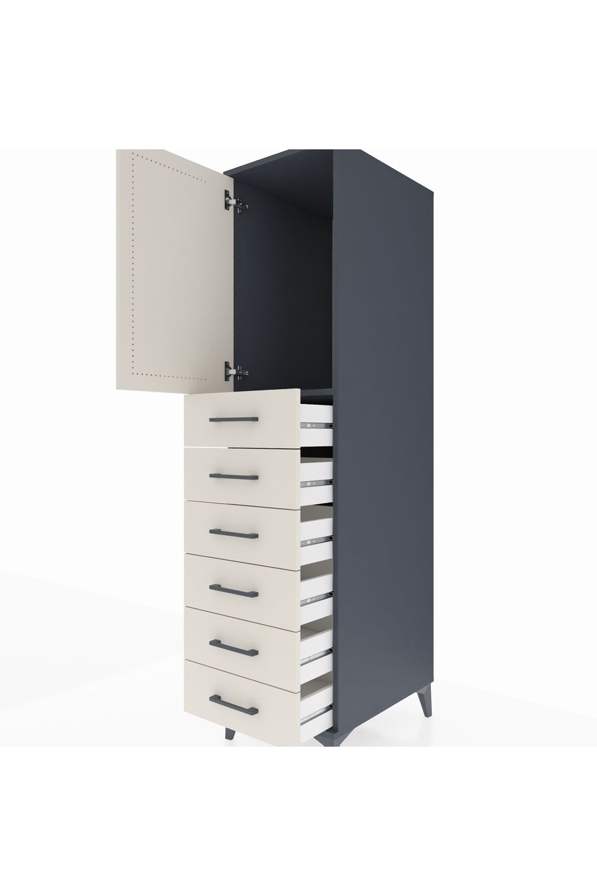 Kronos Dolap Tek Raflı 6 Çekmeceli Tek Kapaklı 44x59x182 Antrasit-Aytaşı